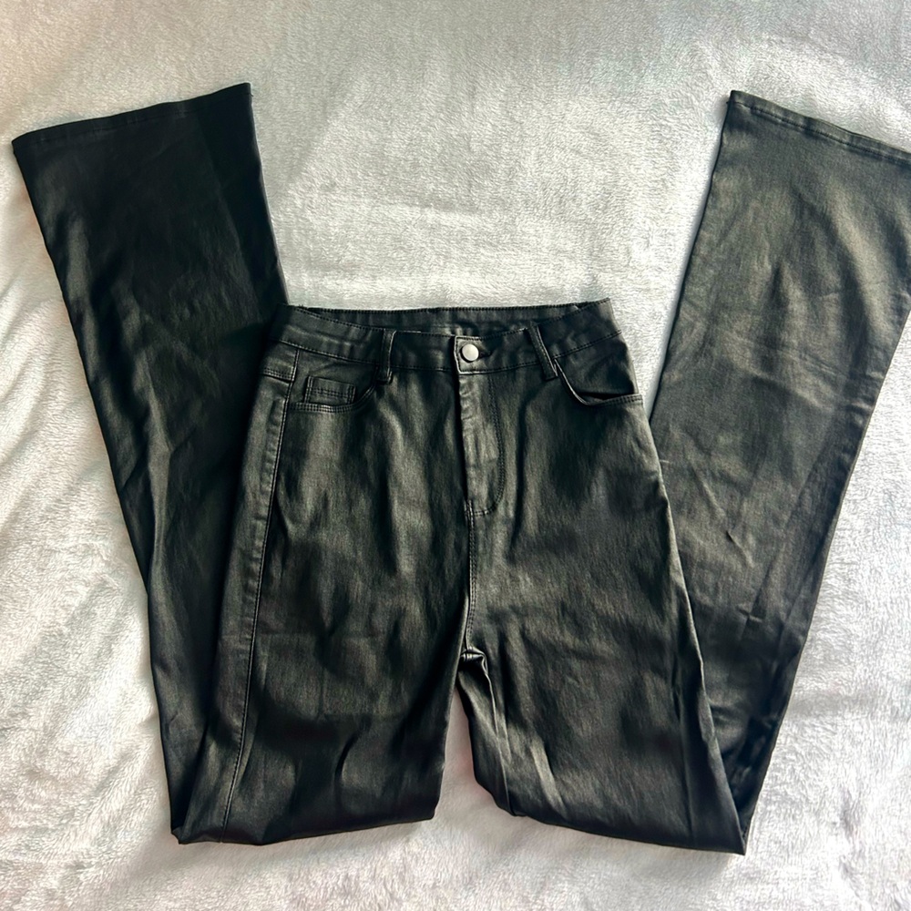 Leather flare high waisted pants
